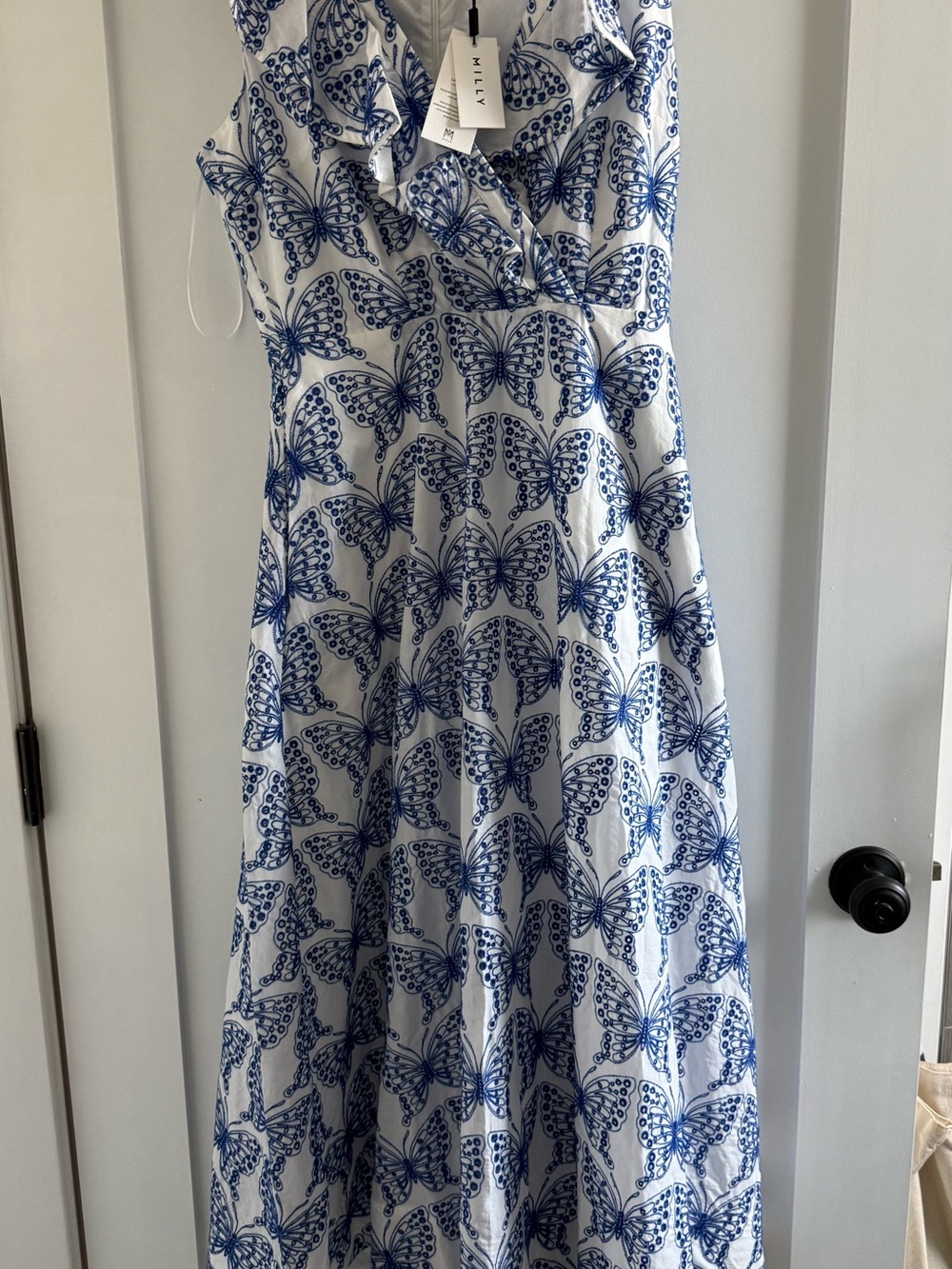 Milly Blue Butterfly Eyelet Midi Dress NWT Size 6 - Picture 2 of 4